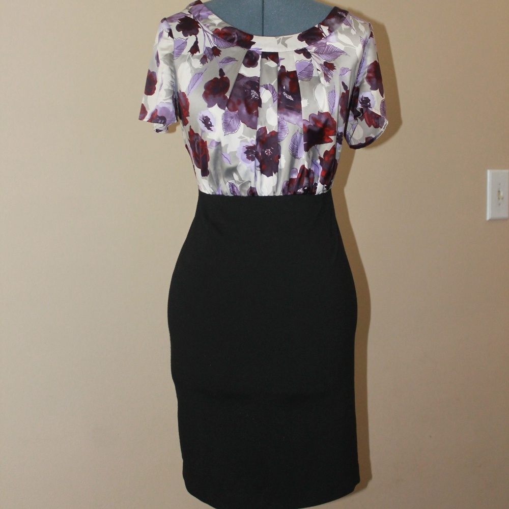 Purple Floral Satin top pencil skirt bottom